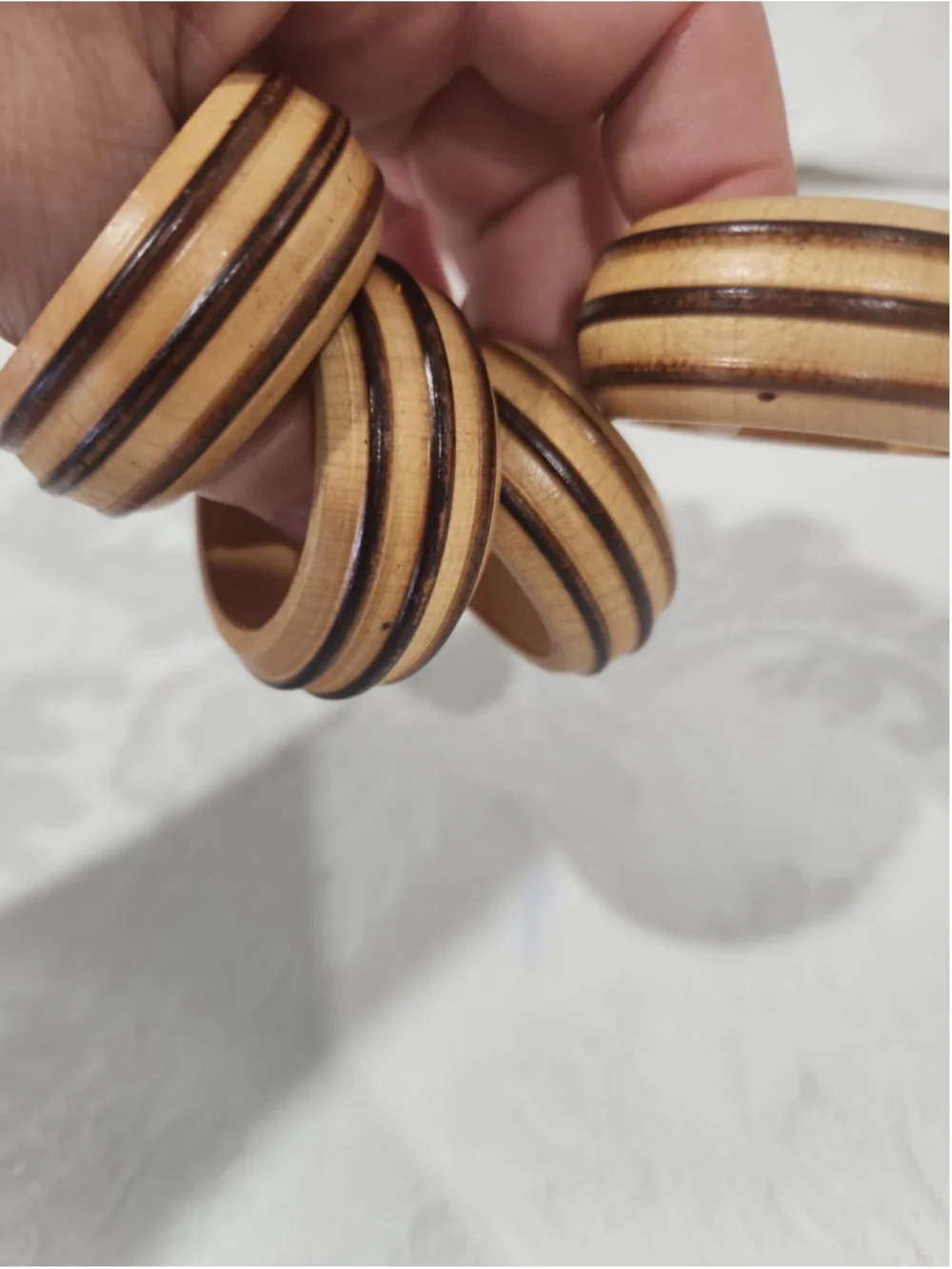 Vintage Wood Wooden Napkin Rings x4